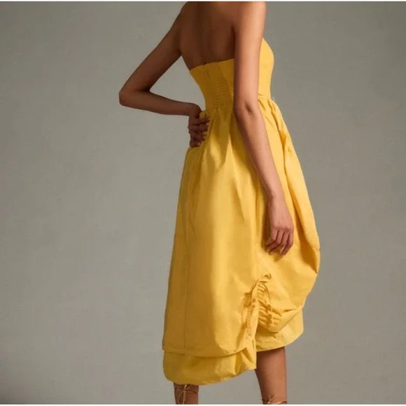Anthropologie Yellow Strapless Ruched Hi-Low Corset Gown Size M Wedding Guest - Picture 3 of 7
